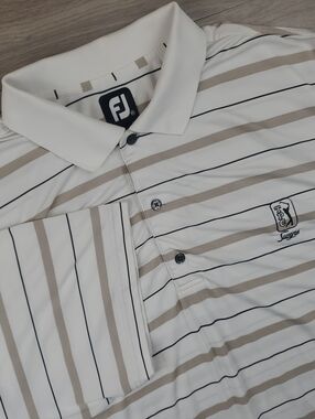 FootJoy TPC Sawgrass Golf Polo Shirt XXL White Tan Striped Performance Stretch